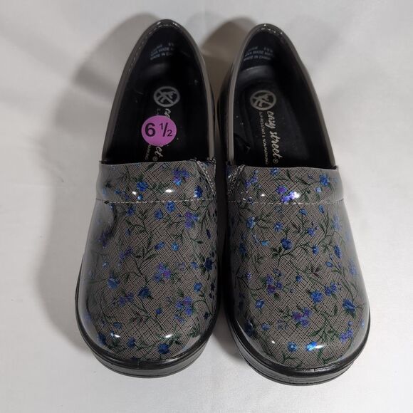 Easy Works Laurie Gray Floral Slip-On Clogs Women's 6.5 Slip Resistant Comfort - Picture 2 of 9